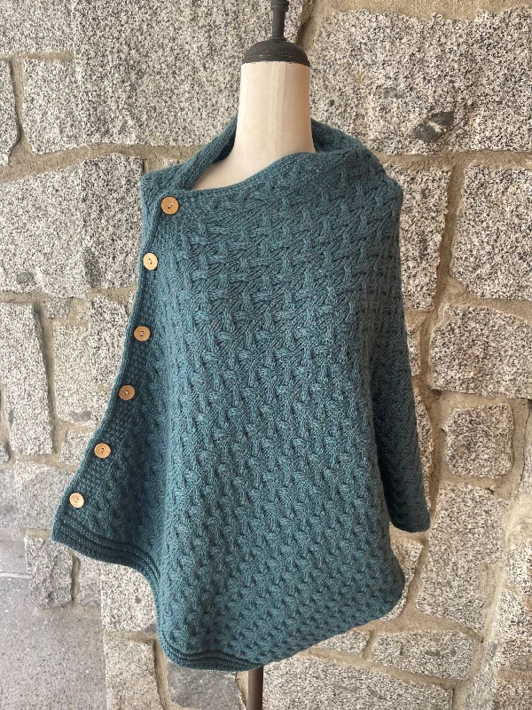 Aran - Buttoned Cape / Shrug / Poncho - Irish sea