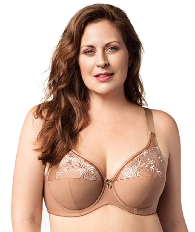 Elila Embroidered Microfiber Underwired Bra - Mocha