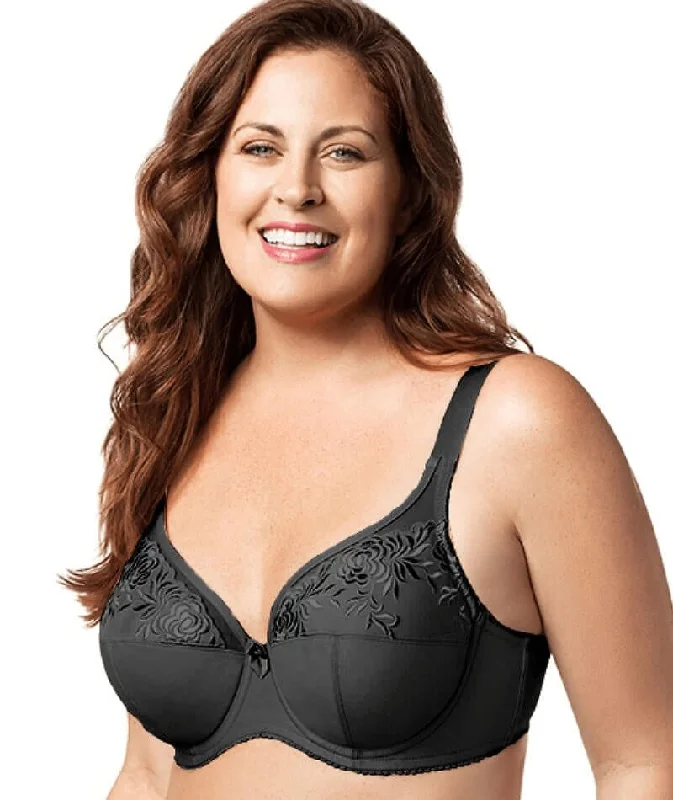 Elila Embroidered Microfiber Underwired Bra - Black