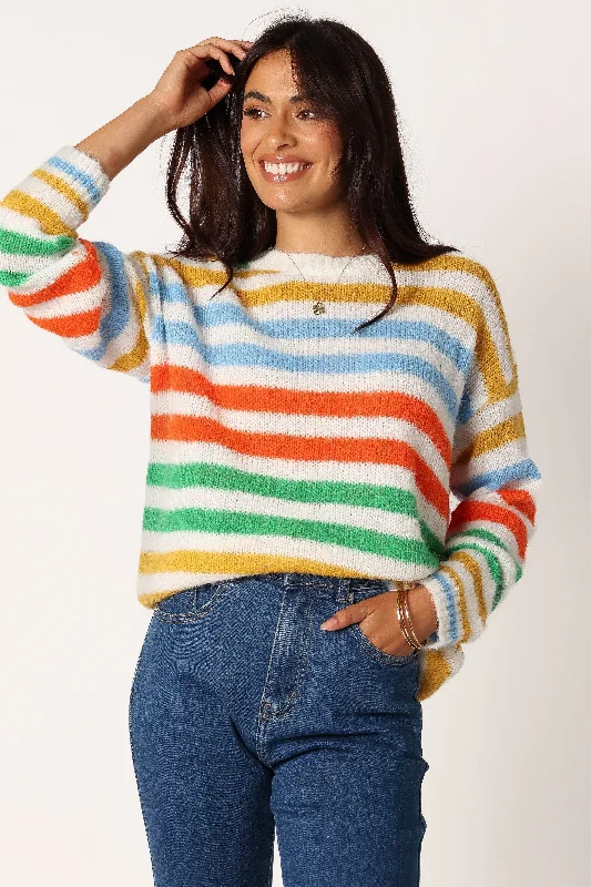 Sasha Multi Stripe Crewneck Knit Sweater - Multi