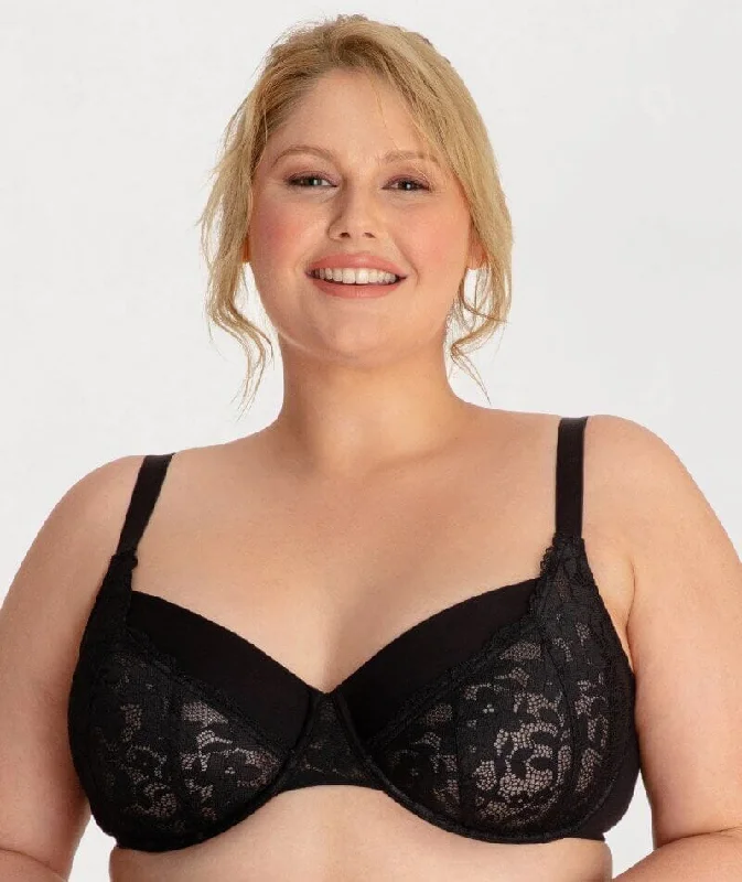 Underbliss Lacey Balconette Underwire Bra - Black