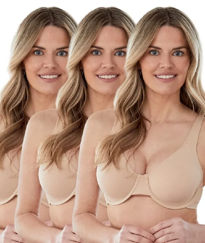 Bestform Unlined Cotton Stretch T-Shirt Bra with Underwire 3 Pack - Sand