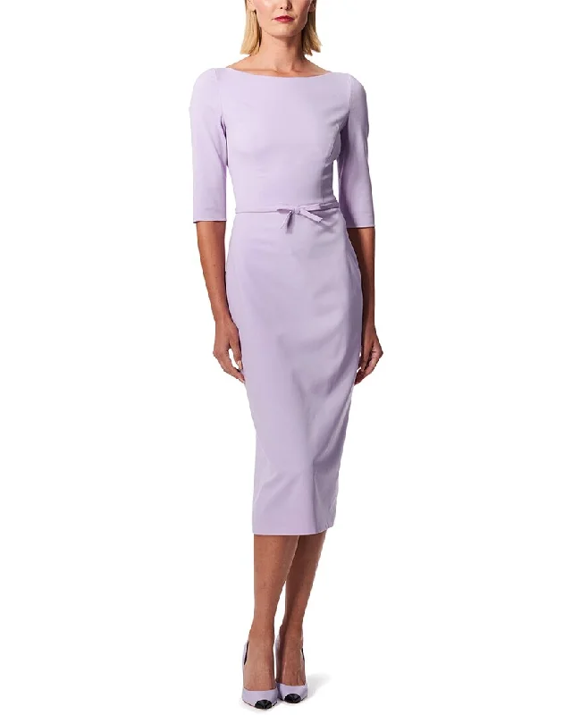 Carolina Herrera Elbow Sleeve Boatneck Wool-Blend Midi Dress