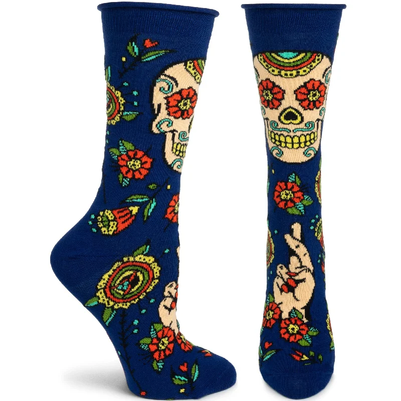 Women's Sugar Skull Crew (Navy)