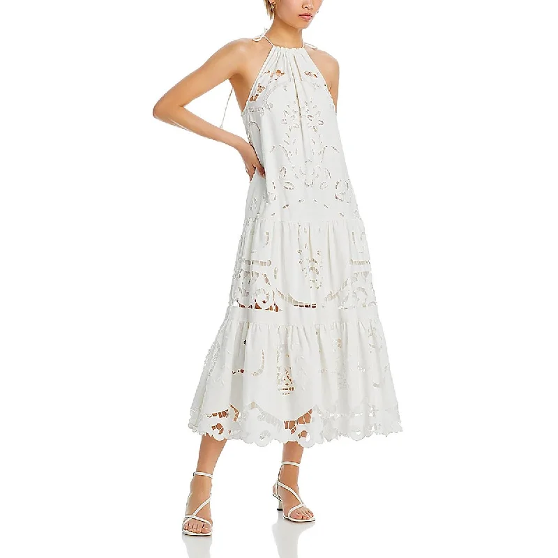 Womens Eyelet Rosette Midi Dress