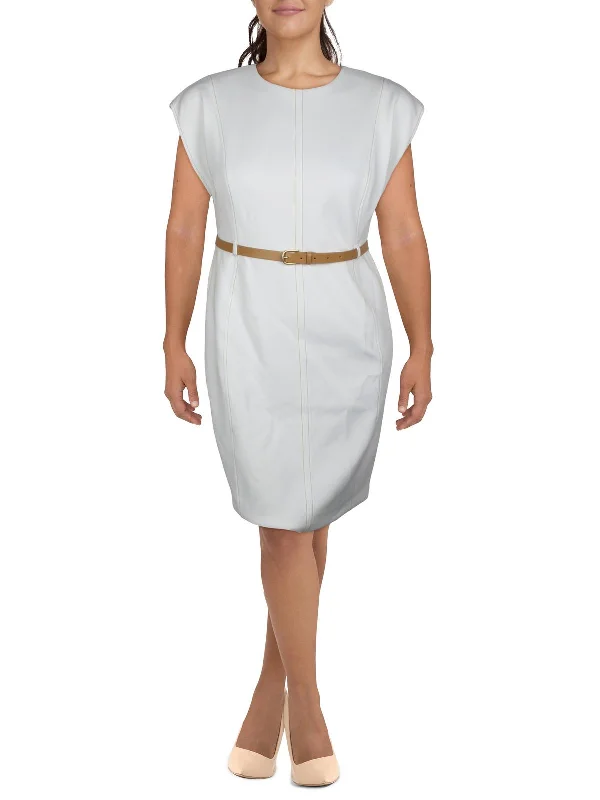 Womens Belted Midi Sheath Dress