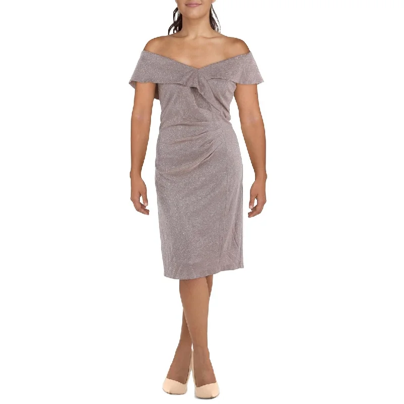 Plus Womens Metallic Midi Cocktail And Party Dress