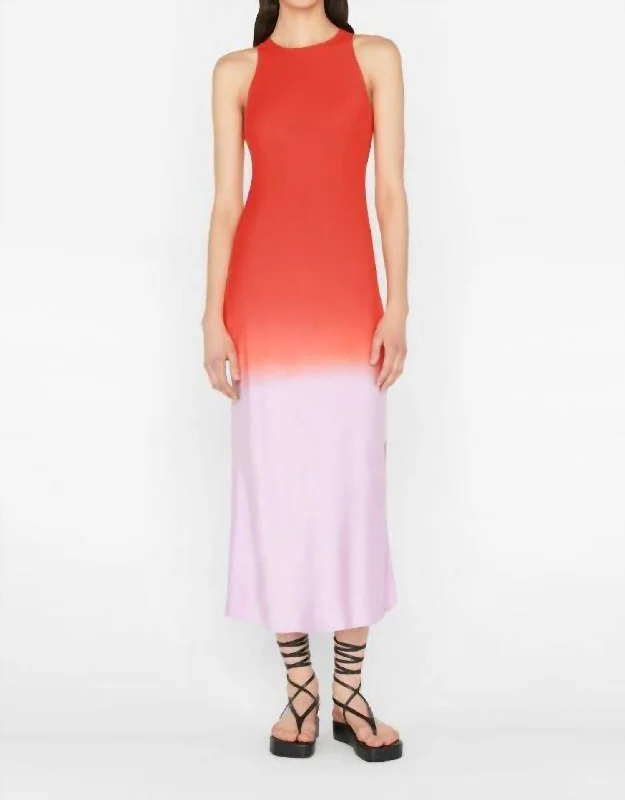 Bias Dip Dye Midi Dress In Red Orange Multi