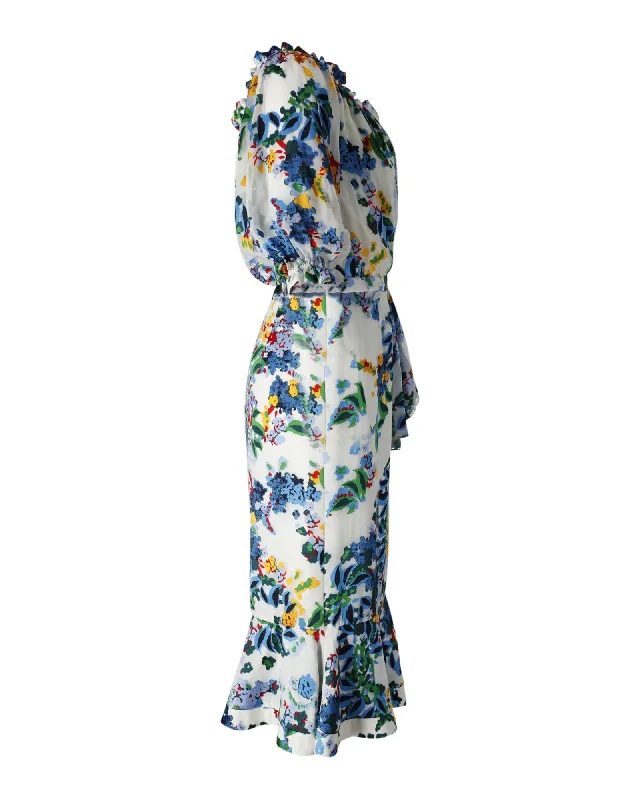 Saloni Olivia Midi Dress in Floral Print Silk