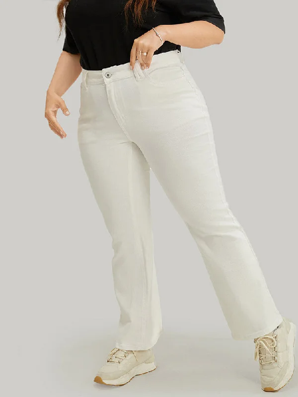 Slightly Stretchy High Rise White Wash Bootcut Jeans