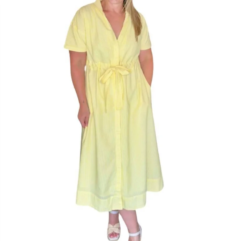 Bria Midi Dress In Yellow Seersucker