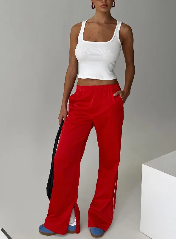 Travalta Satin Track Pant Red