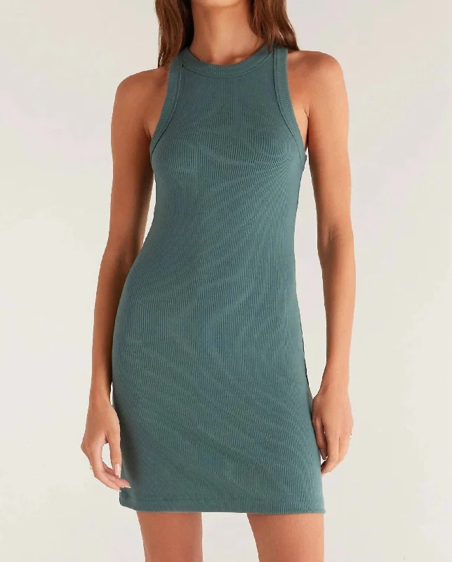 Carolina Rib Mini Dress In Silver Pine