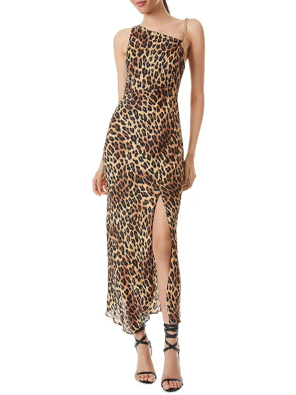 Harmony Womens Leopard Print Chain Evening Dress