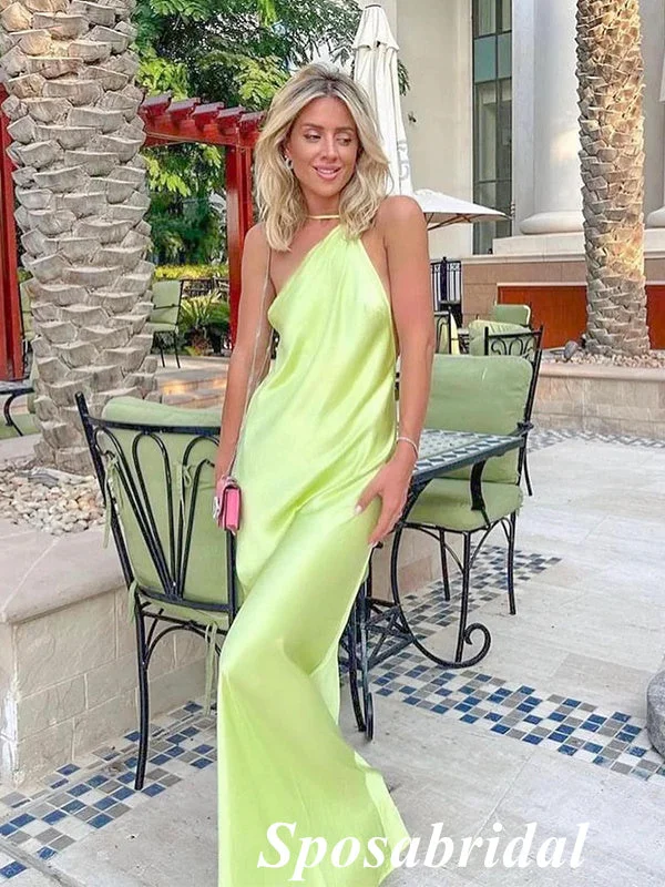 Sexy Green Soft Satin Open Back Mermaid Long Prom Dresses, PD3864