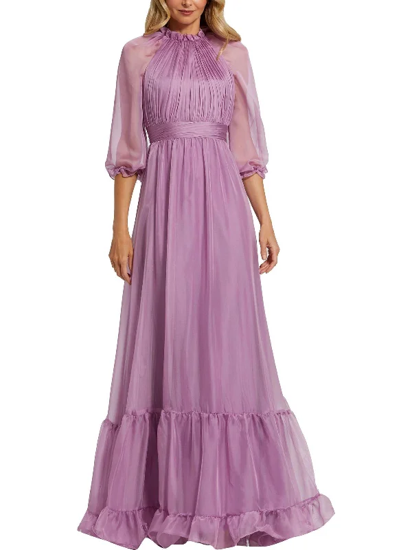 Womens Chiffon Ruffled Evening Dress