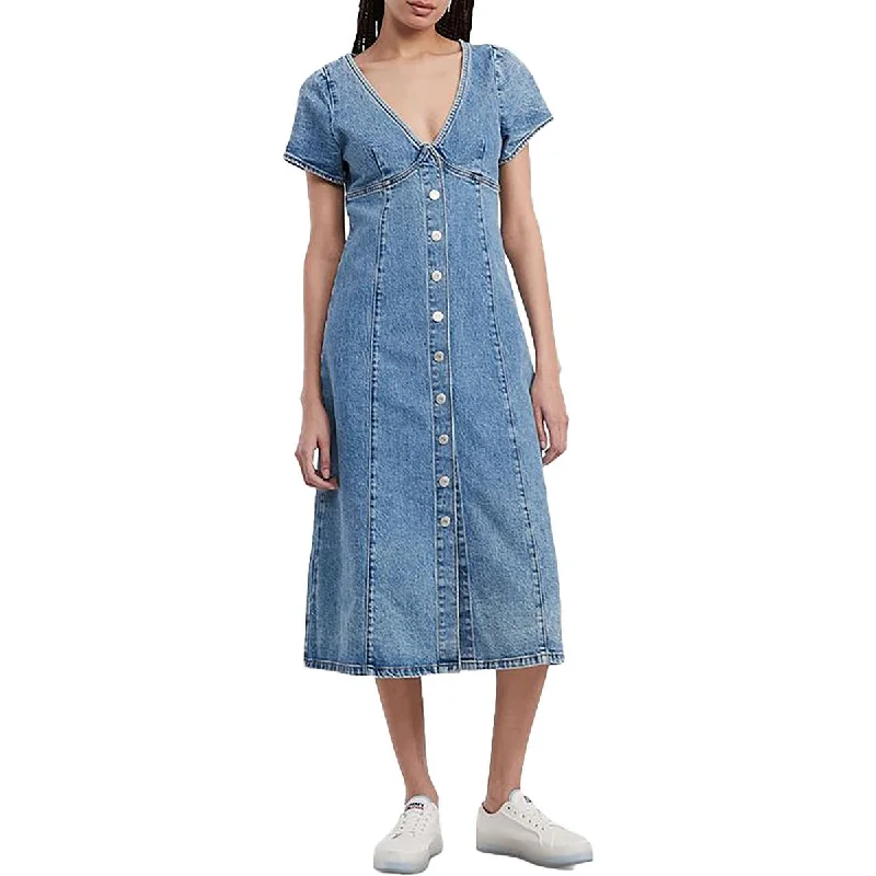 Womens Denim Short Sleeve Midi Dress