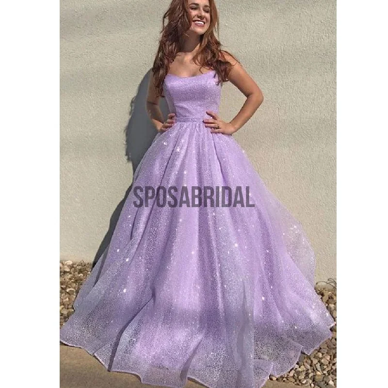 A-line Shinny Lilac Sparkly Modest Long Prom Dresses PD2272