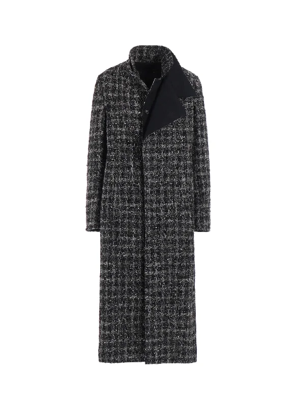 GREY HOUNDSTOOTH R DOUBLE LAYERED LONG COAT