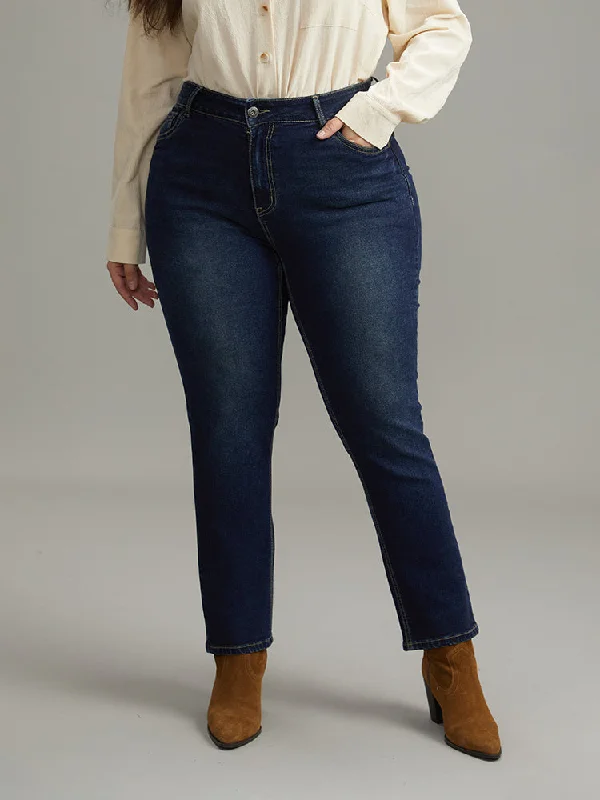 Dark Wash Straight Leg High Rise Jeans