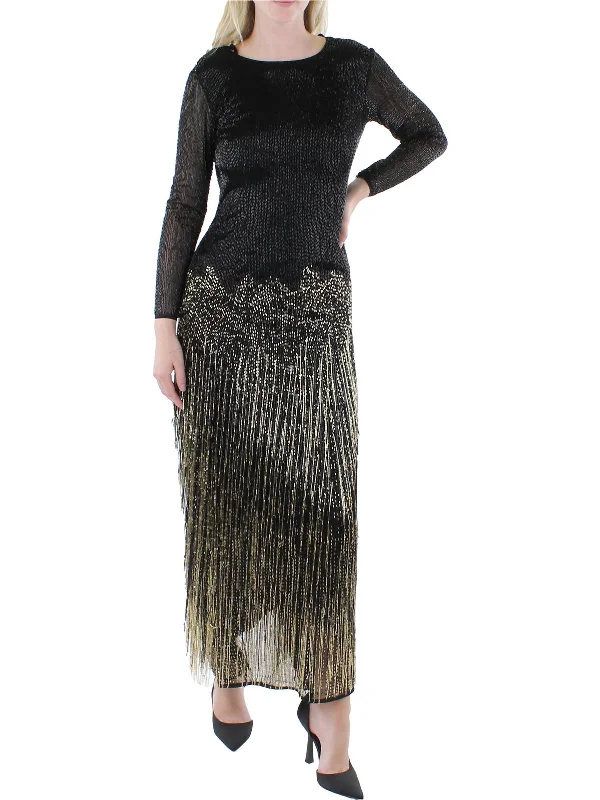 Womens Beaded Fringe Evening Dress