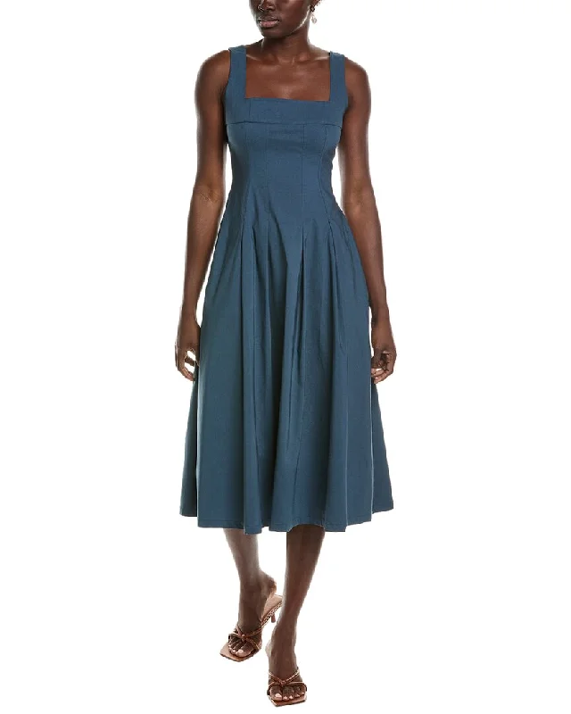 WeWoreWhat Corset Pleated Linen-Blend Midi Dress