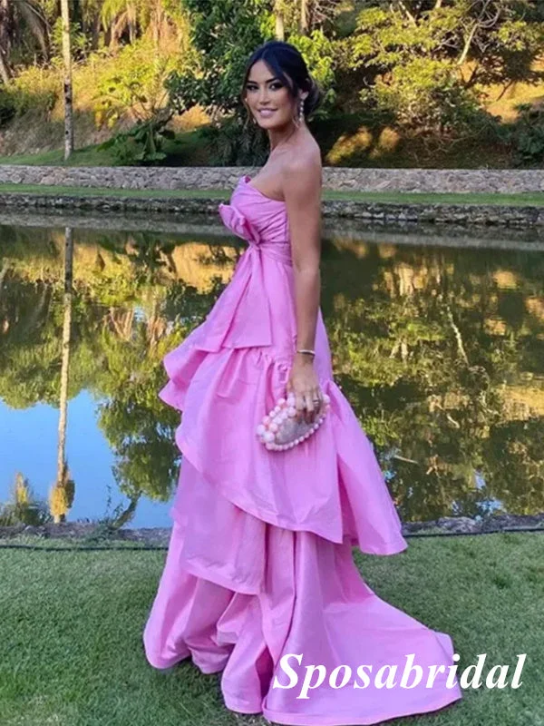 Sexy Gummy Pink Satin Sweetheart Sleeveless A-Line Long Prom Dresses, PD3924