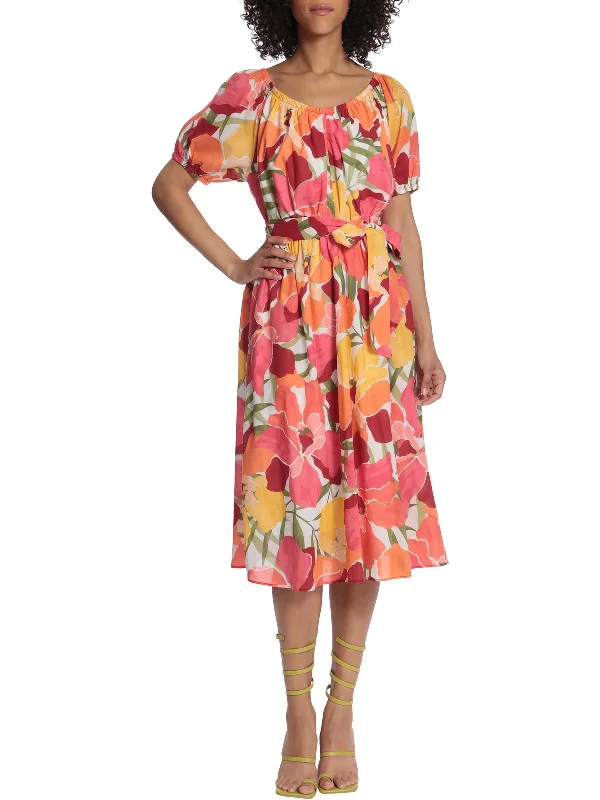 Womens Floral Midi Shift Dress