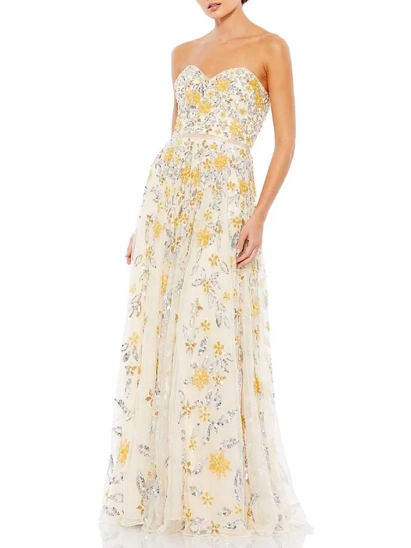 Womens Embellished Floral Evening Dress