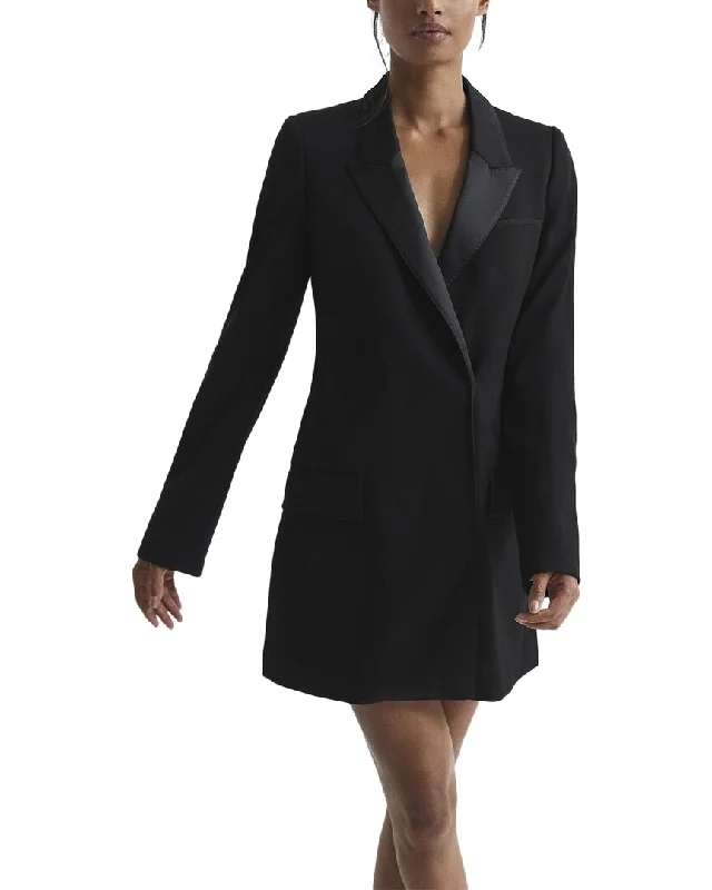 Reiss Salma Satin Lapel Tuxedo Wool-Blend Mini Dress