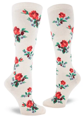 ZZNB-12/24_Women's Red Rose Knee High (Heather Cream)