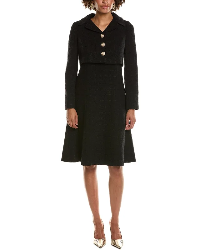 Teri Jon by Rickie Freeman Boucle Mock Two-Piece Midi Dress