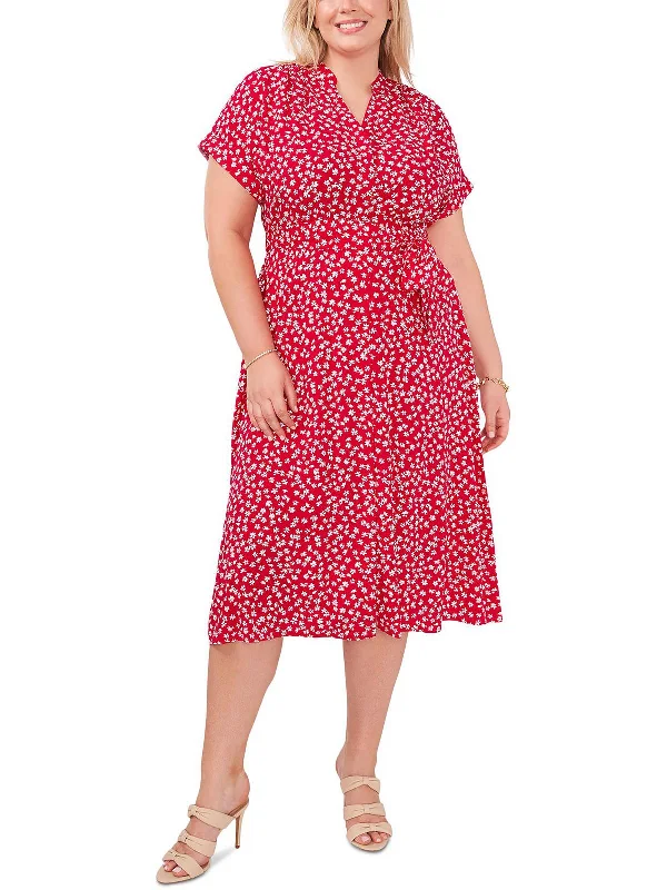 Plus Womens Floral Midi Shirtdress