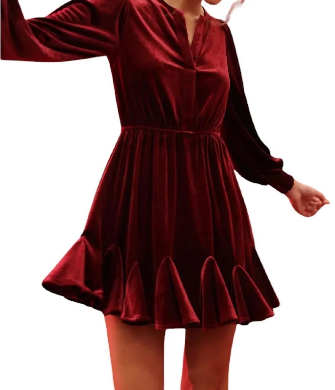 Velvet Mini Dress In Burgundy