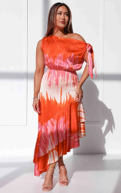 Kayla Maxi Dress - Orange Pink Print