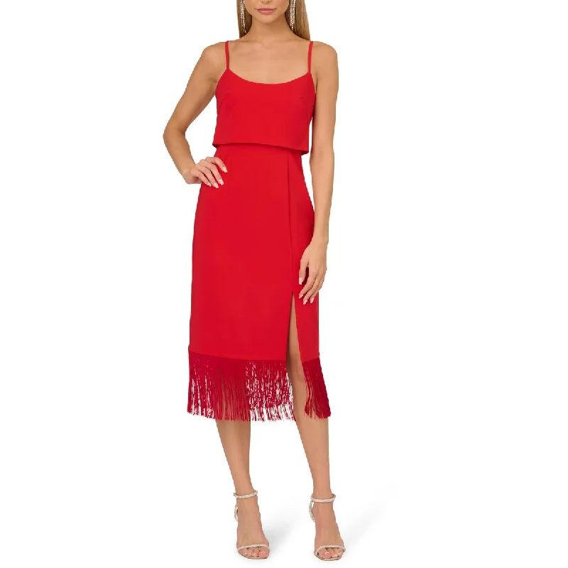 Womens Crepe Fringe Midi Dress