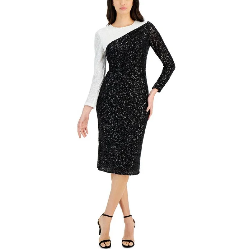 Womens Below Knee Sequined Midi Dress