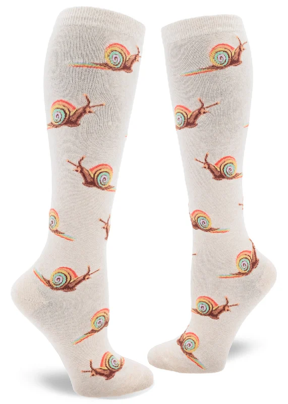 Women's Rainbow Snail Knee High (Heather Cream)