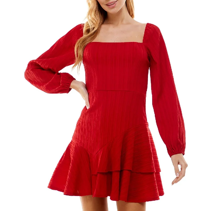 Juniors Womens Asymmetrical Tiered Mini Dress