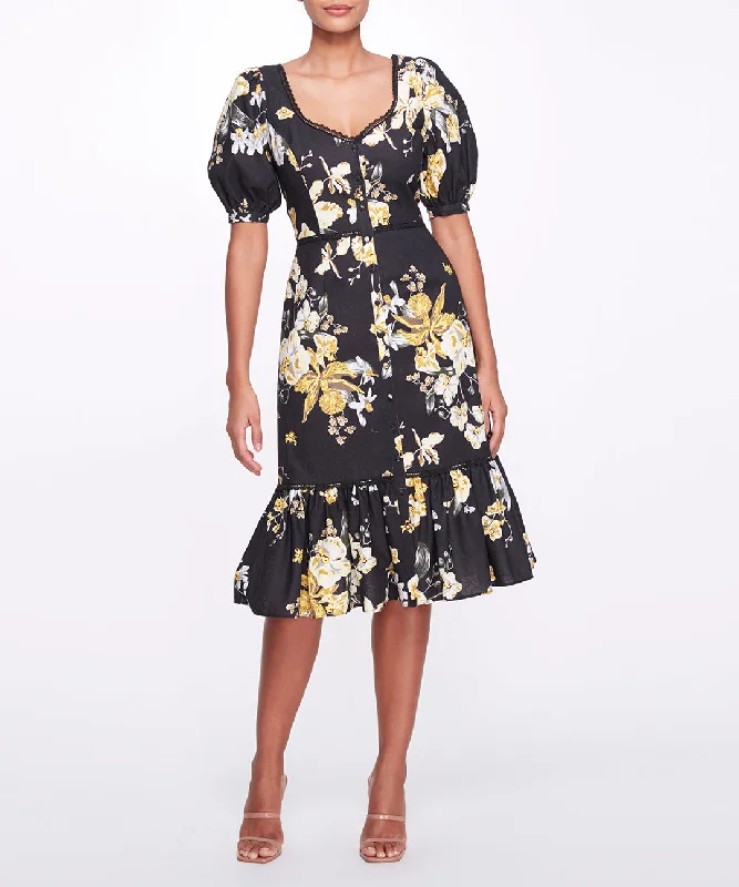 Sweetheart Neckline Floral Print Fitted Midi Dress