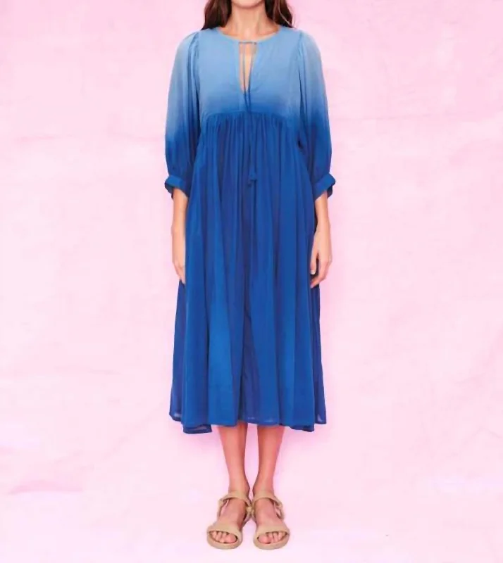 Blouson Sleeve Midi Dress In Regalia Ombre