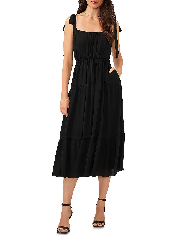 Womens Pleated Boho Midi Dress