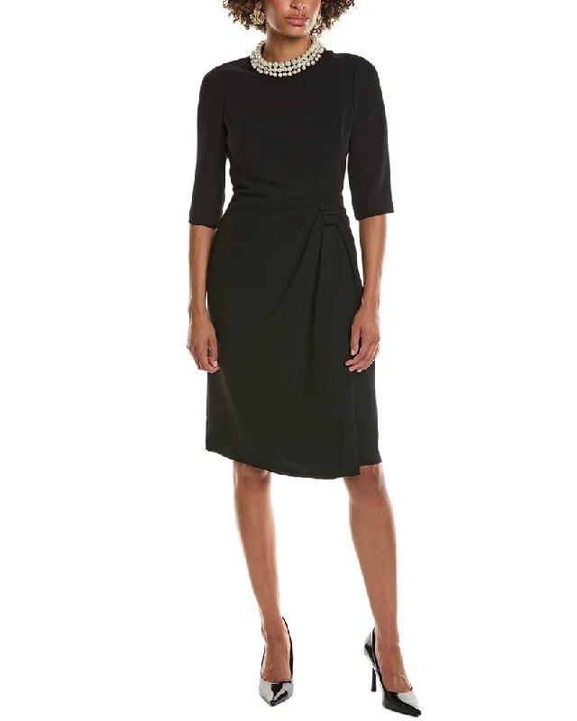 Teri Jon by Rickie Freeman Stretch Crepe Pearl Midi Dress