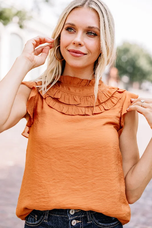 Can't Miss It Rust Orange Ruffled Blouse