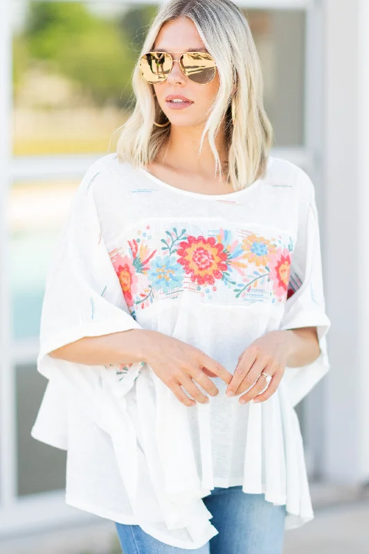 Can't Stop Now Ivory White Embroidered Top