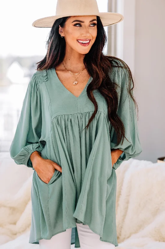 Give You A Ring Sage Green Babydoll Tunic