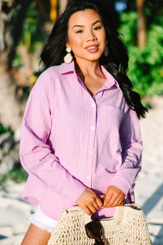 Keep You Posted Lilac Purple Button Down Top