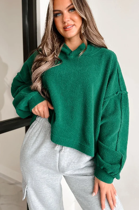 Left On Read Sherpa Fleece Crop Hoodie (Pine Green)