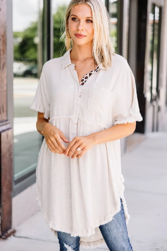 Let You Go Oatmeal White Linen Tunic