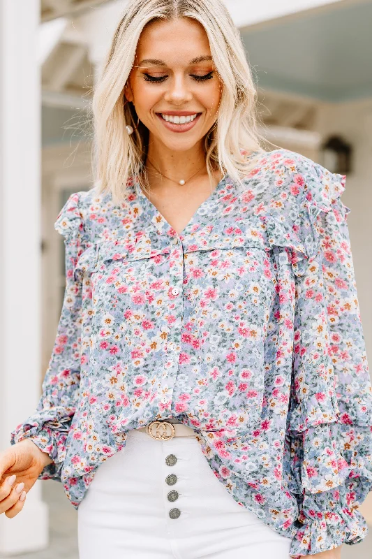 Make A Promise Lavender Purple Ditsy Floral Blouse